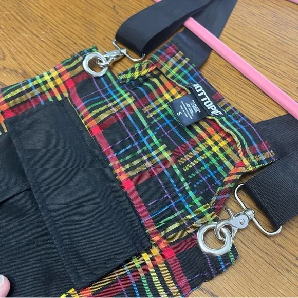 Hot Topic Rainbow Grid Utility Shortalls S - Picture 13 of 16